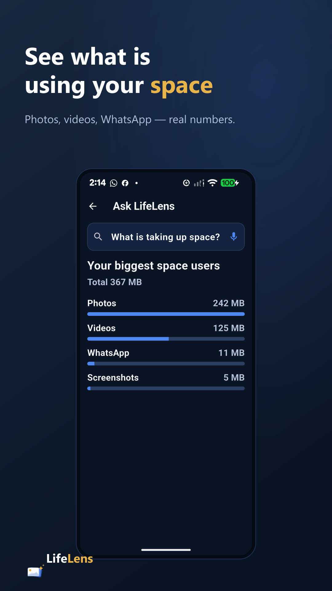 LifeLens storage analysis in plain language